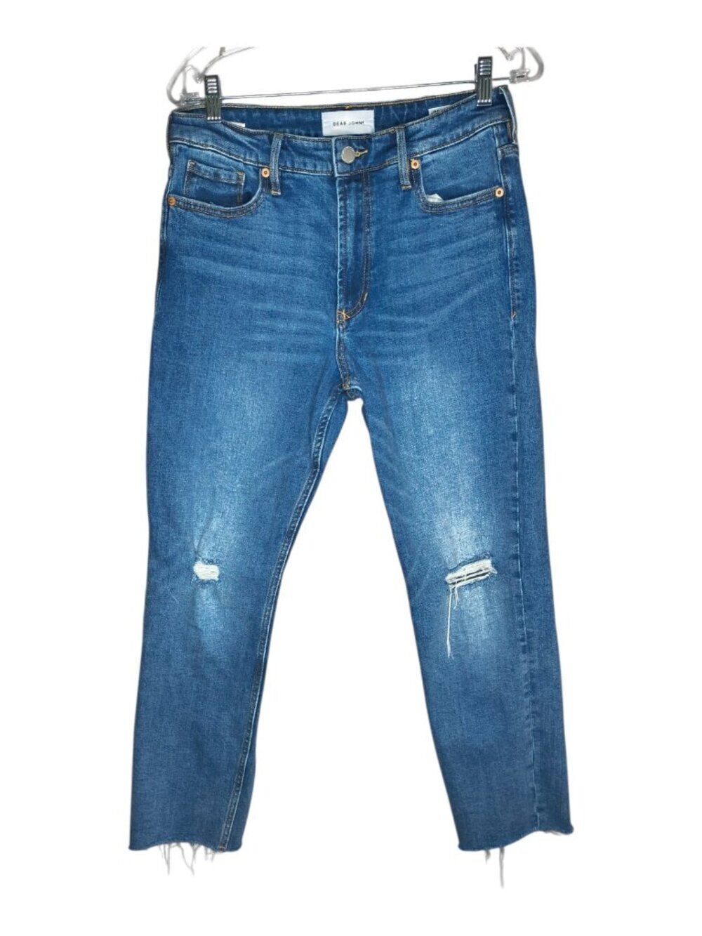 Dear John Super High Rise Jodi Straight Leg Raw Hem Distressed Jeans Size 29